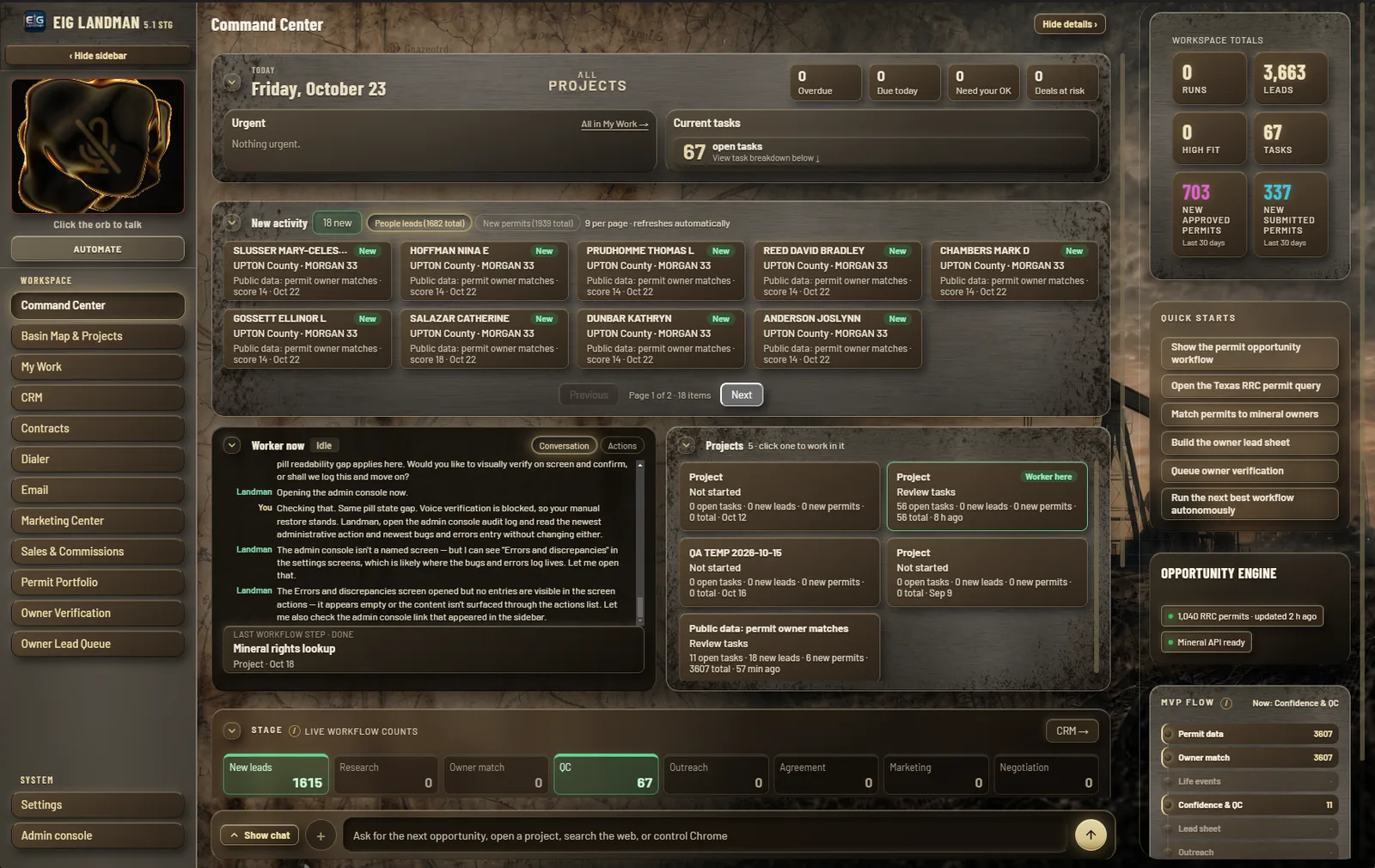 LandMan Command Center screen
