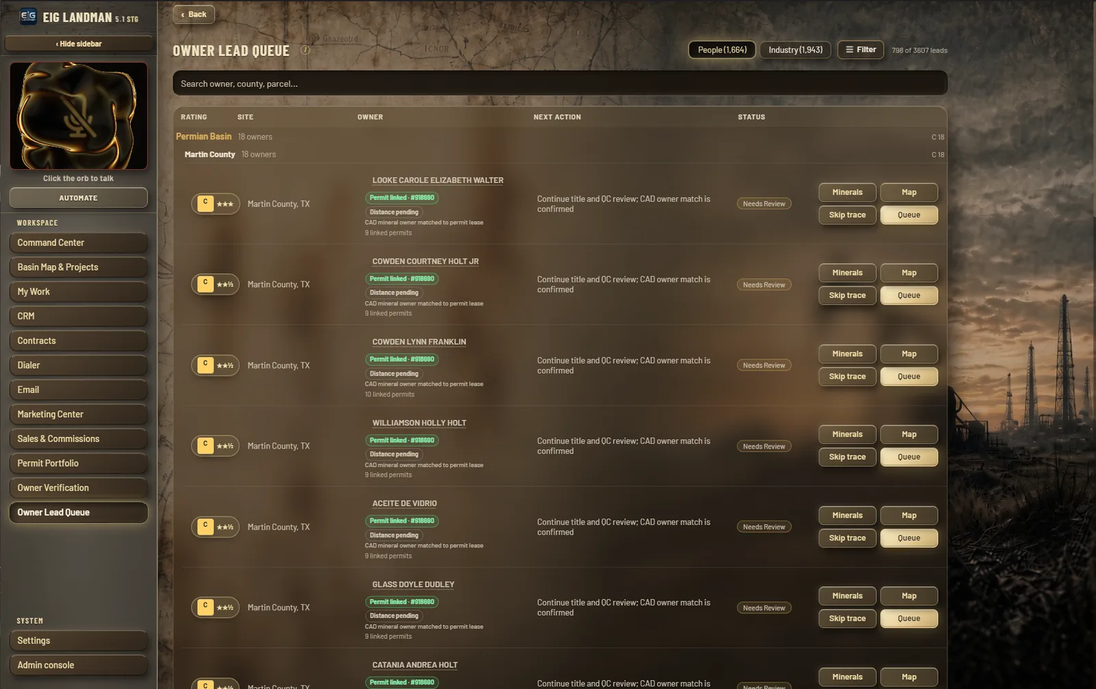 LandMan Owner Lead Queue screen